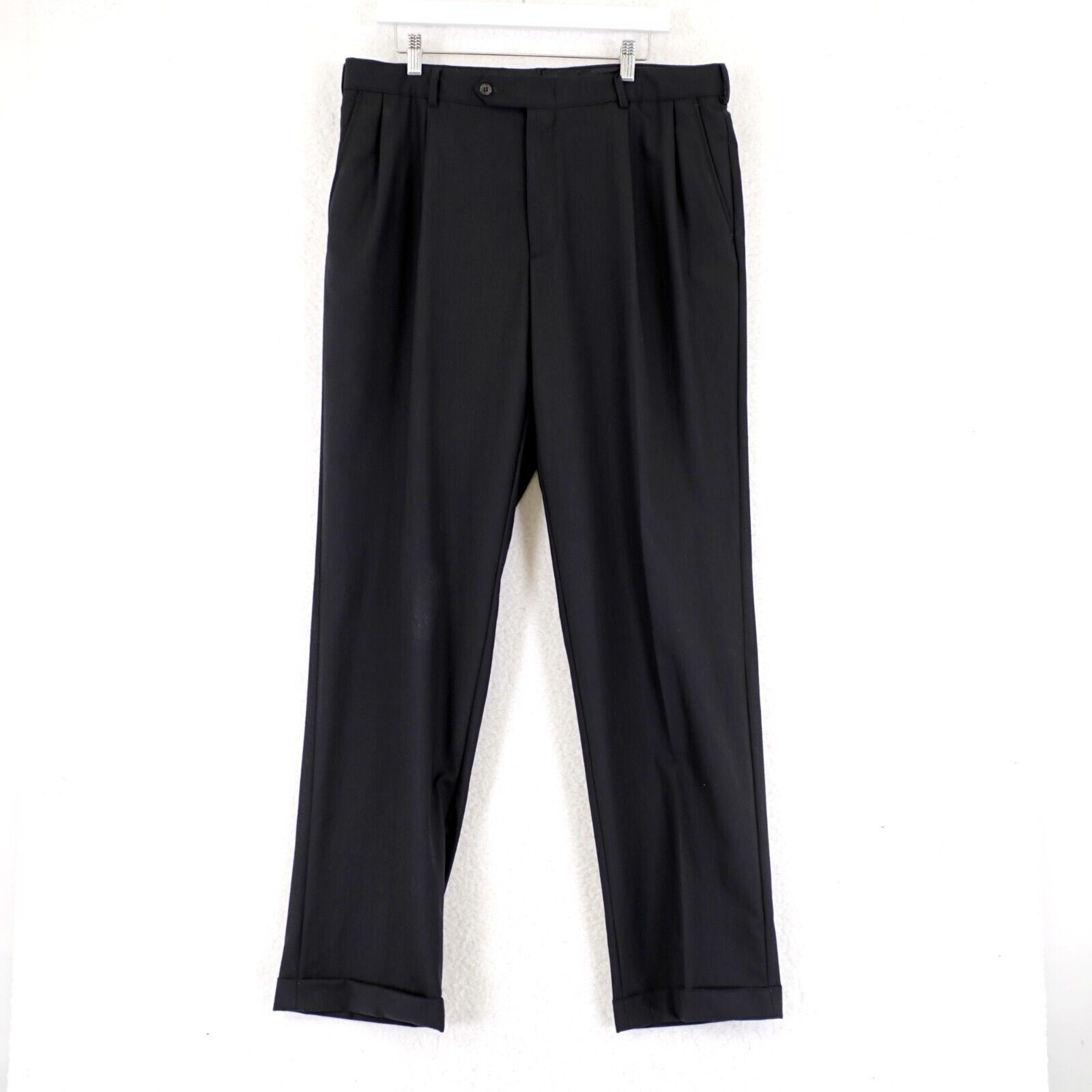 Lands' End Land's End Black Wool 36/34 Dress Pants High Rise Pleated Cu Size 36R - 1 Thumbnail