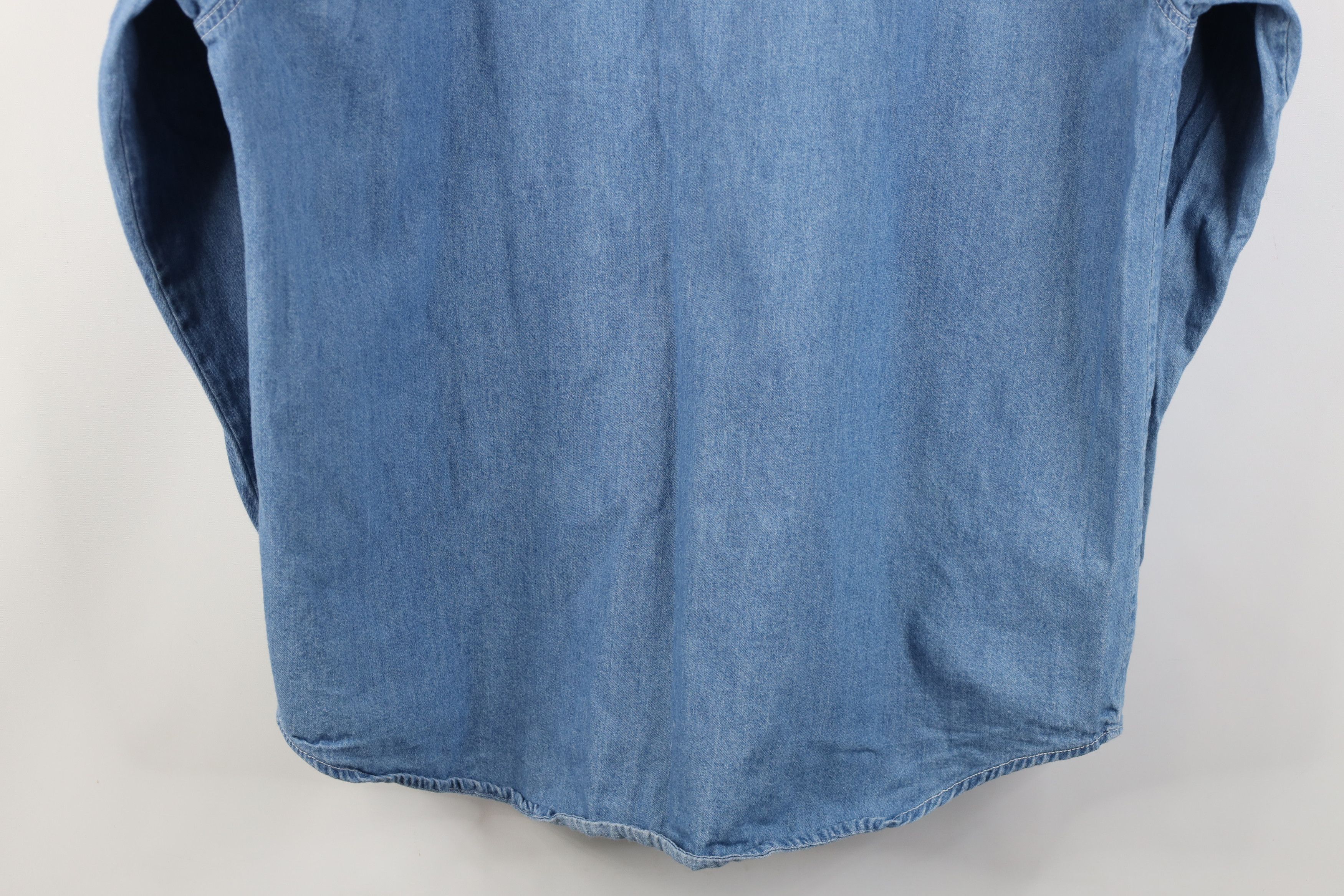 Vintage Vintage 90s Streetwear Band Collared Denim Jean Button Shirt Size US L / EU 52-54 / 3 - 14 Thumbnail
