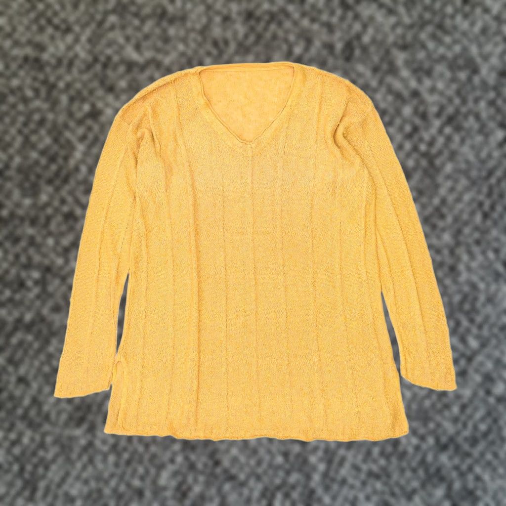 Vintage VINTAGE Womens Jumper Sweater UK 18 XL Yellow V-Neck Size XL / US 12-14 / IT 48-50 - 1 Thumbnail
