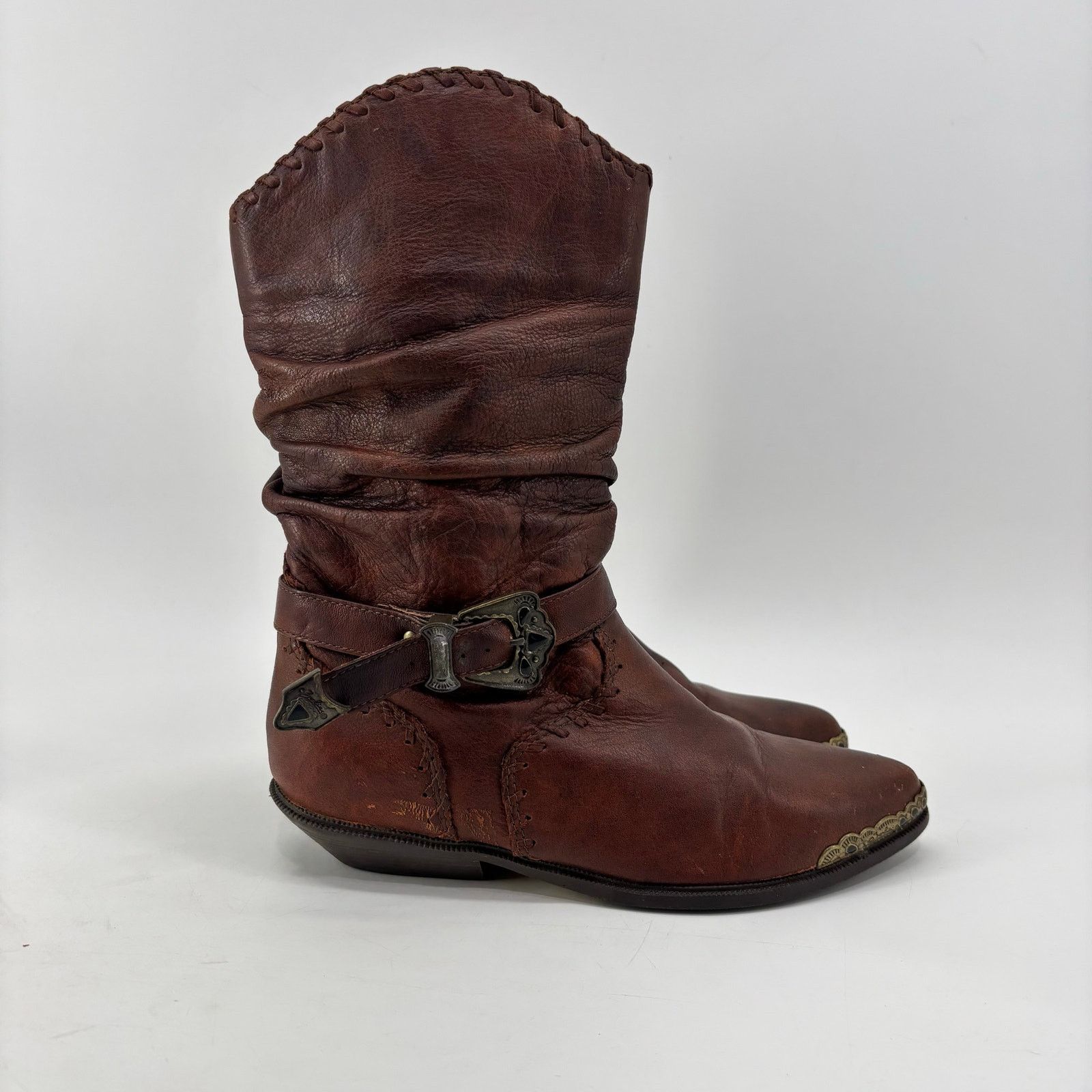 Vintage Zodiac Womens Size 7.5 Western Cowboy Boots Brown Leather Size US 7.5 / IT 37.5 - 2 Thumbnail