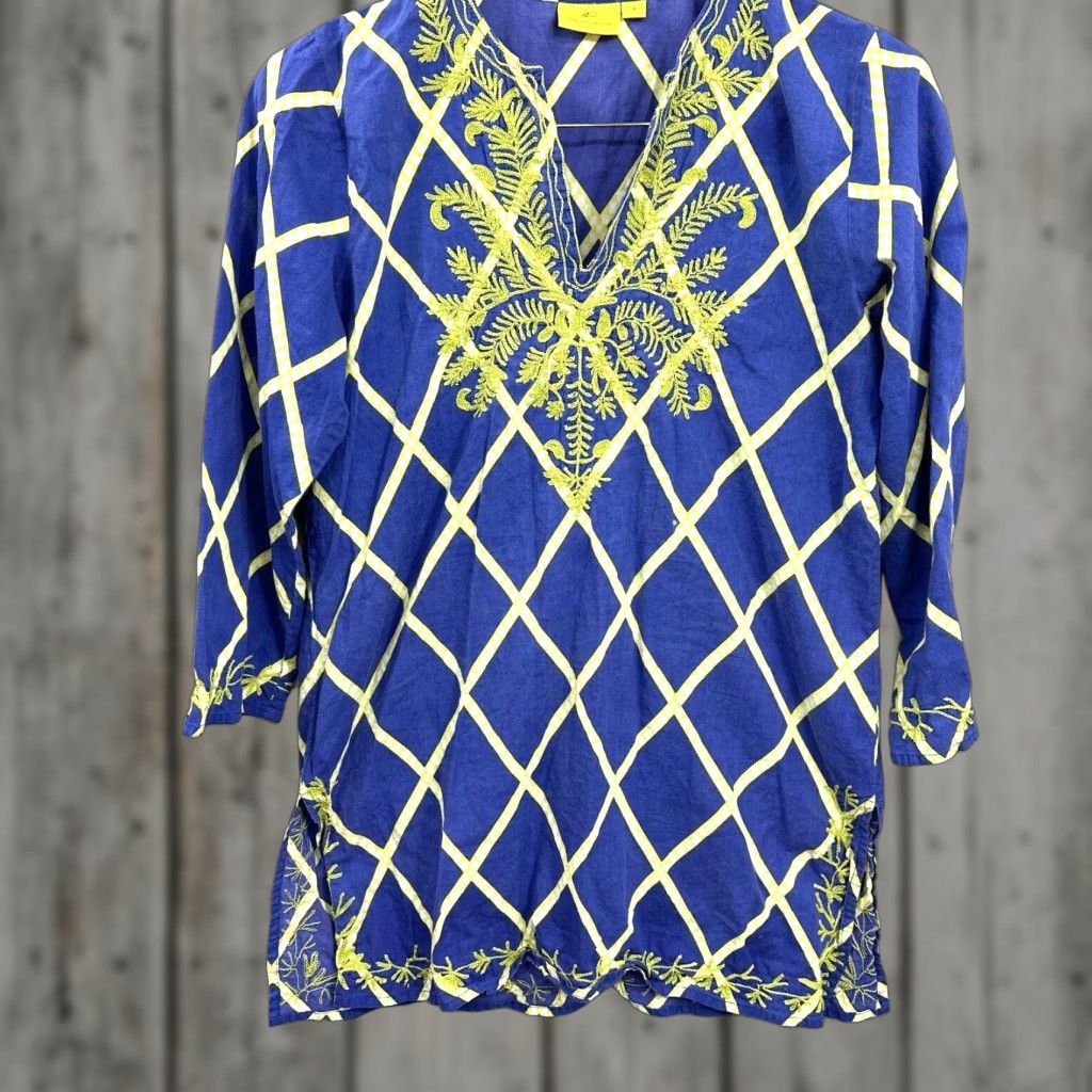 Vintage Roberta Roller Rabbit Blouse Womens S Blue Floral Quiet Luxury Peasant Tunic Shirt Womens S Blue Floral Peasant Tunic Size S / US 4 / IT 40 - 1 Thumbnail