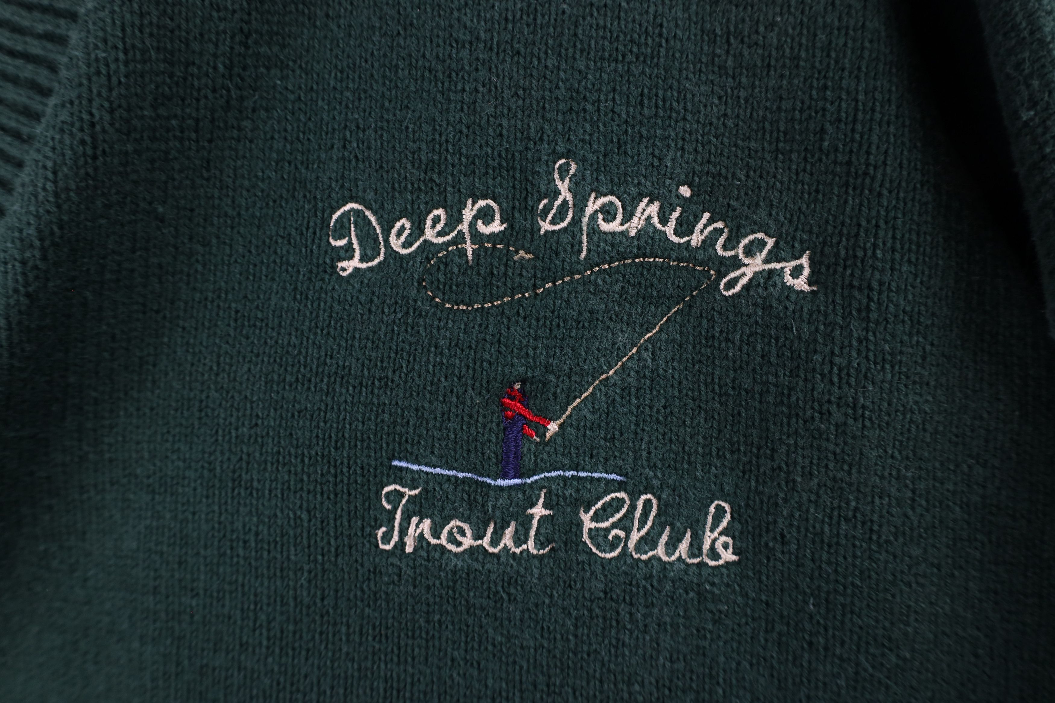 Vintage Vintage 90s Deep Springs Trout Club Knit Sweater Green USA Size US XXL / EU 58 / 5 - 4 Thumbnail