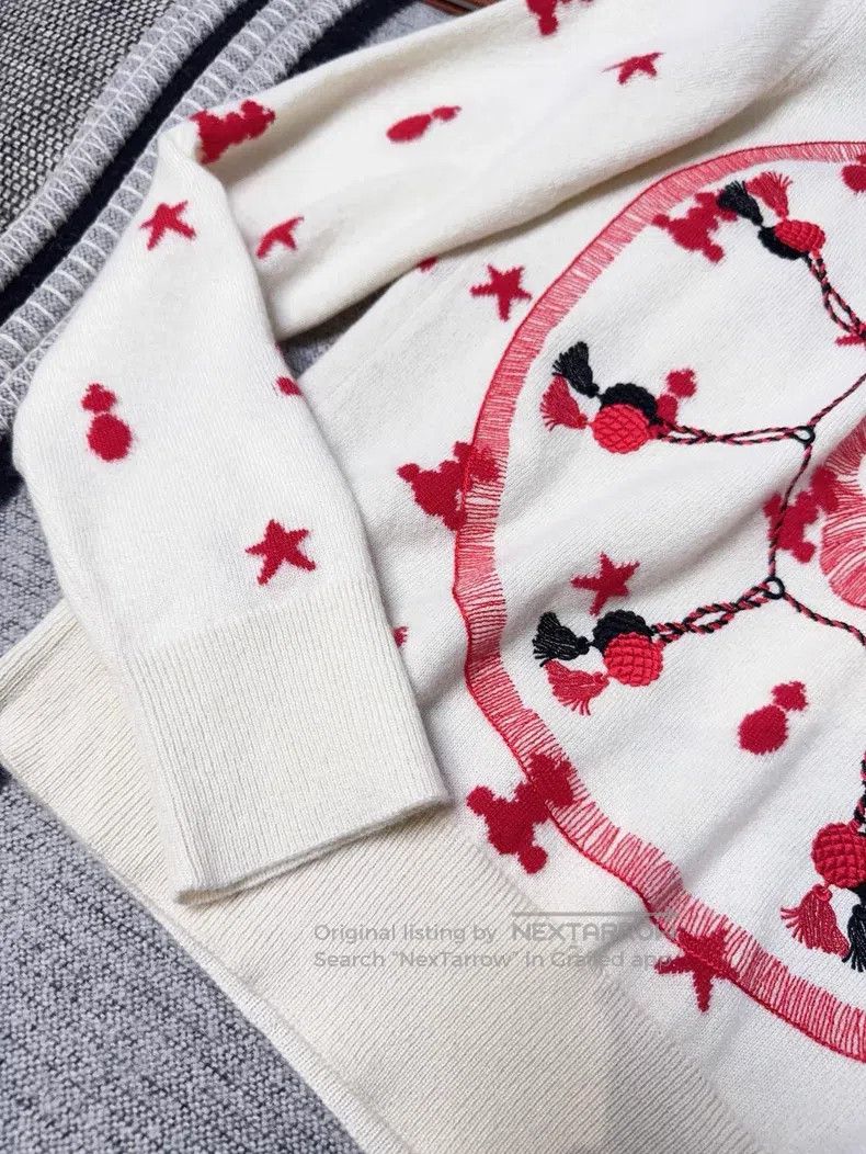 Hermes Hermes Red and White Embroidered Logo Pattern Cashmere Swe Size S / US 4 / IT 40 - 5 Thumbnail
