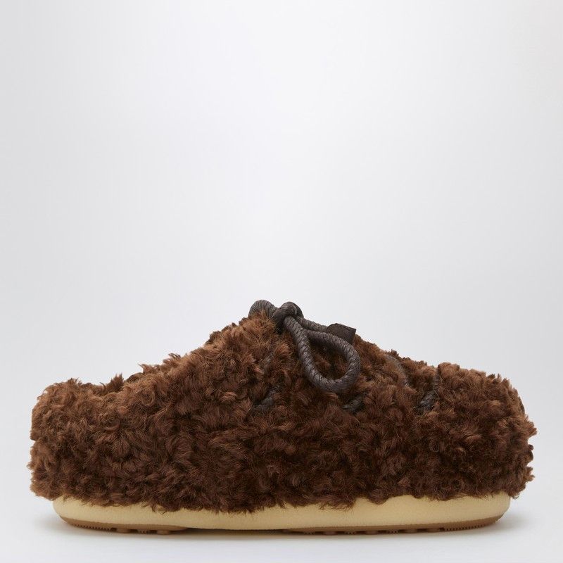 Moon Boot Dark Brown Curly Shearling Mules