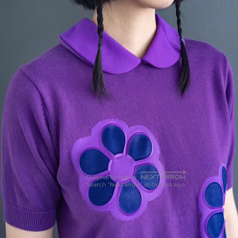 Comme des Garcons Comme Des Garcons Purple floral round neck knitted sweater Size S / US 4 / IT 40 - 5 Thumbnail