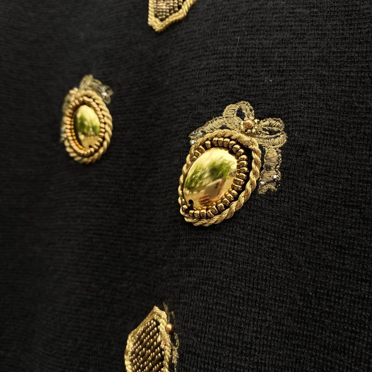 Dior Vintage Christian Dior Black Wool Dress Gold Embellishments Size M / US 6-8 / IT 42-44 - 7 Thumbnail
