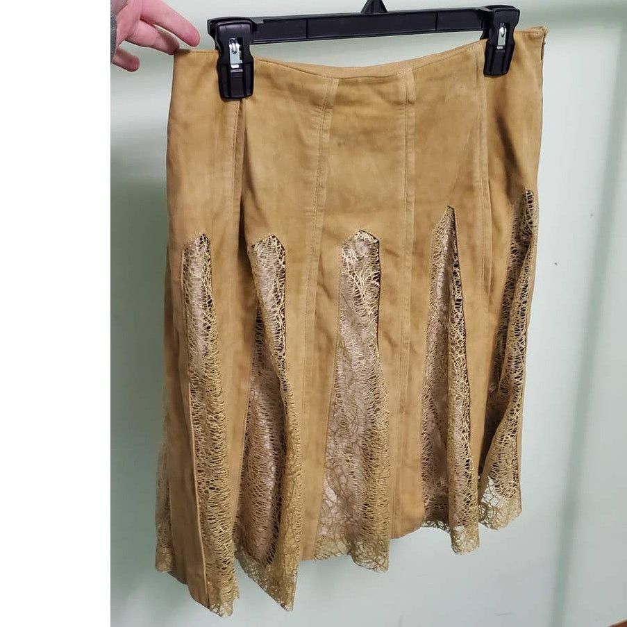 Other Luca Luca 2011 Designer Boho Eclectic Leather & Lace Skirt Size 28" / US 6 / IT 42 - 2 Thumbnail