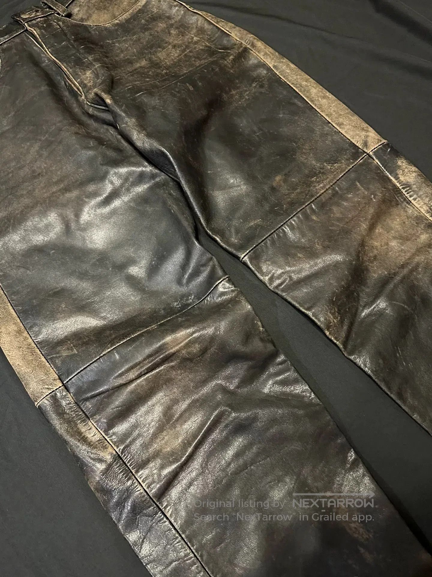 Vintage Vintage Distressed Pure Cowhide Leather Pants. Size US 30 / EU 46 - 3 Thumbnail