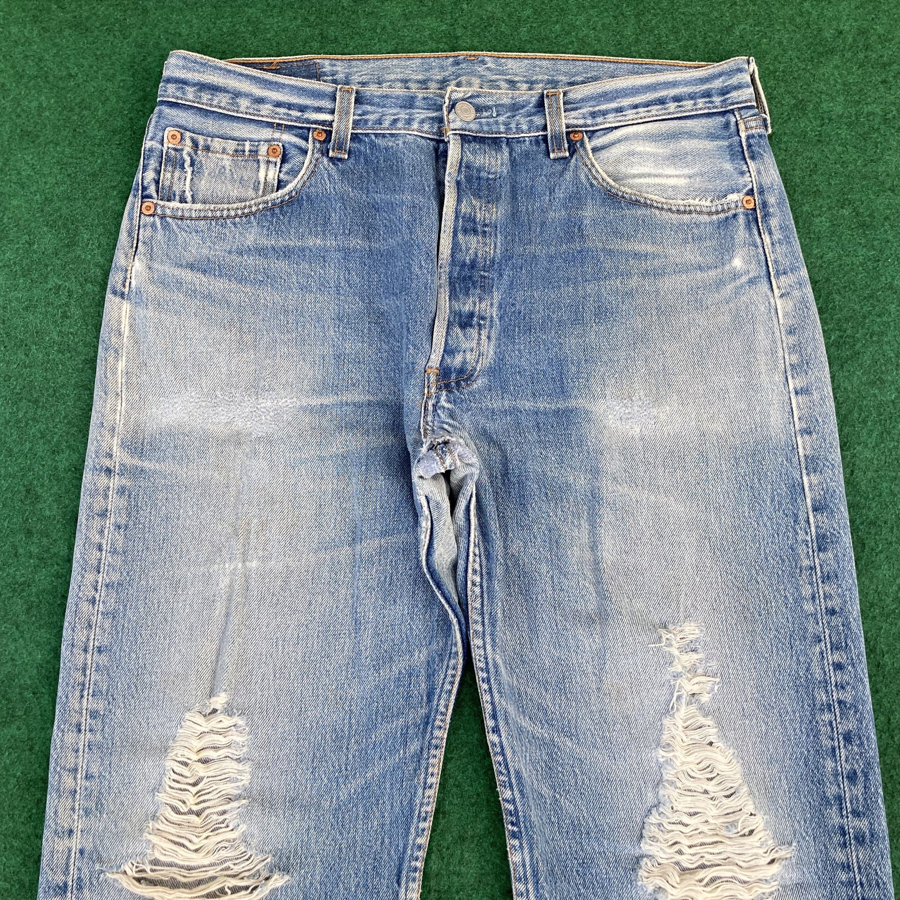 Levi's 35x37 Vtg Levis 501xx Distressed Ripped Light Wash Jeans Size US 35 - 3 Thumbnail
