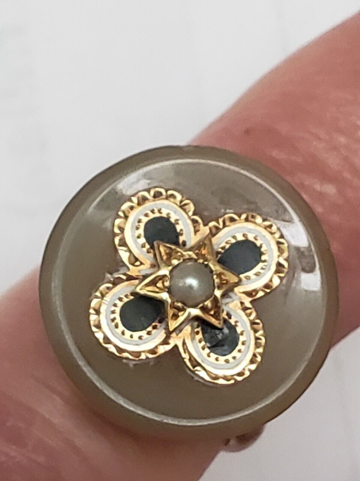 Other Victorian 10k Y/Gold Genuine Agate Seed Pearl Enamel Ring Size ONE SIZE - 4 Thumbnail