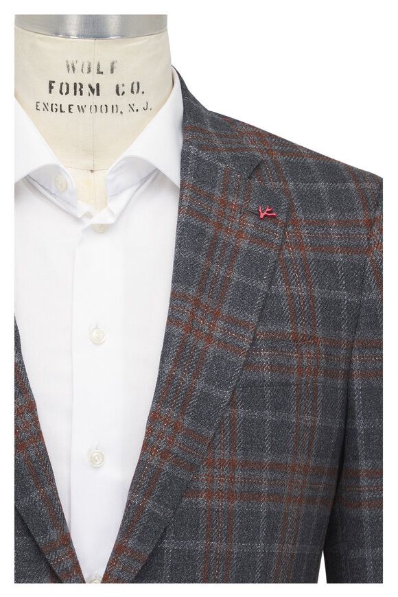 Isaia o1mtch0225 Windowpane Plaid Sportcoat in Grey/Orange Size US M / EU 48-50 / 2 - 2 Thumbnail