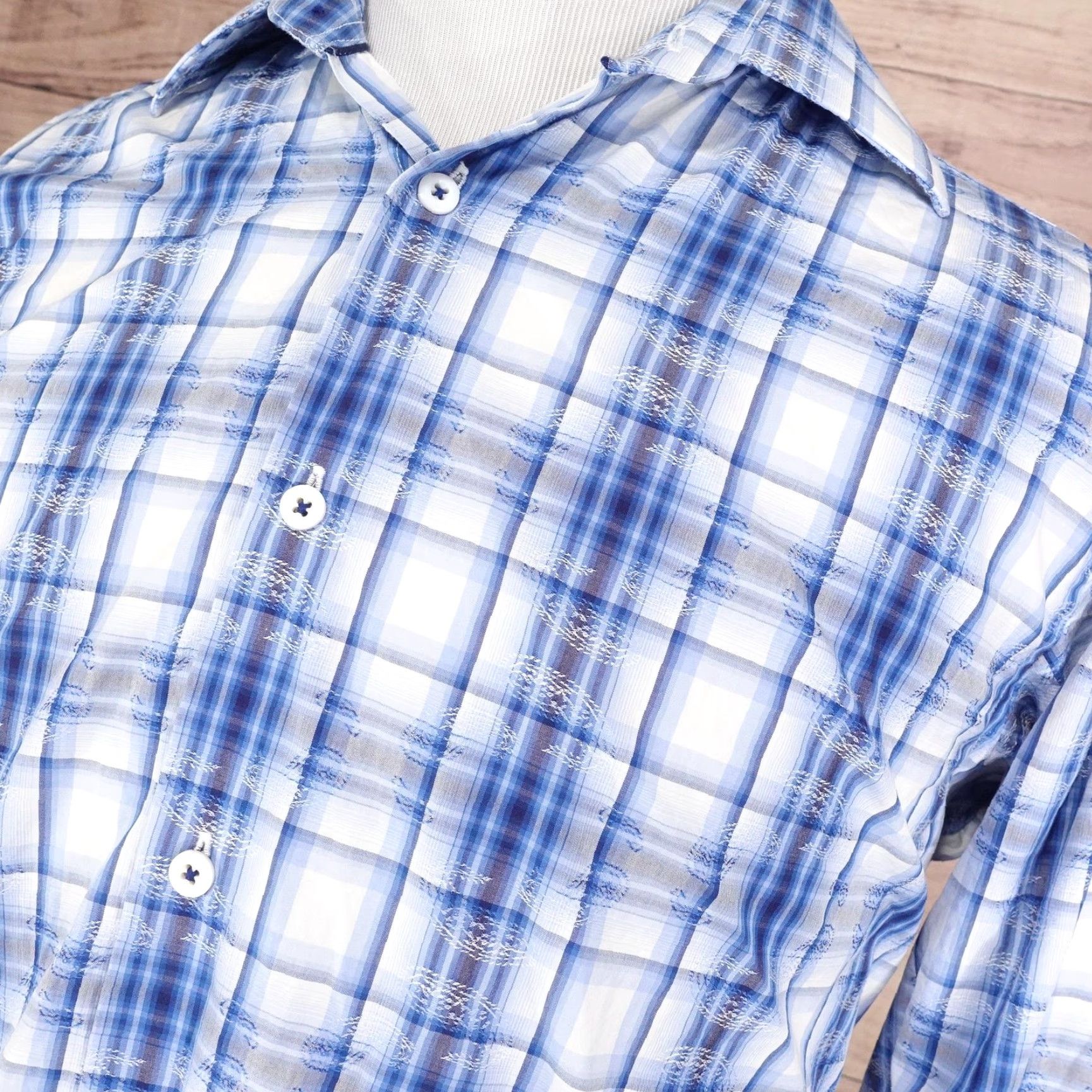 BUGATCHI Bugatchi Uomo Shirt Mens Large Blue Plaid Long Sleeve Button-Down Cotton Shirt Size US L / EU 52-54 / 3 - 2 Thumbnail
