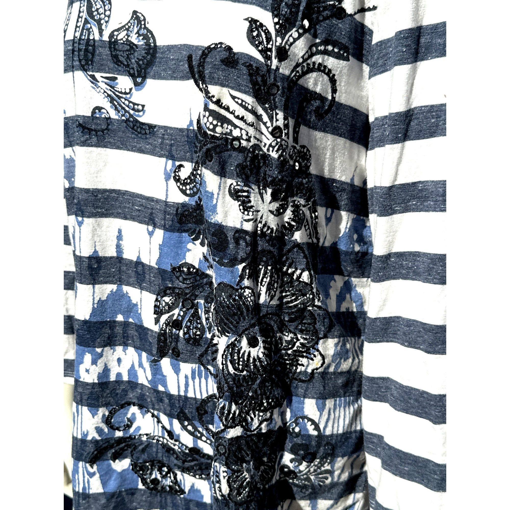 Chicos Chicos Zenergy Striped Floral Embroidered Long Sleeve Tunic Size L / US 10 / IT 46 - 5 Thumbnail