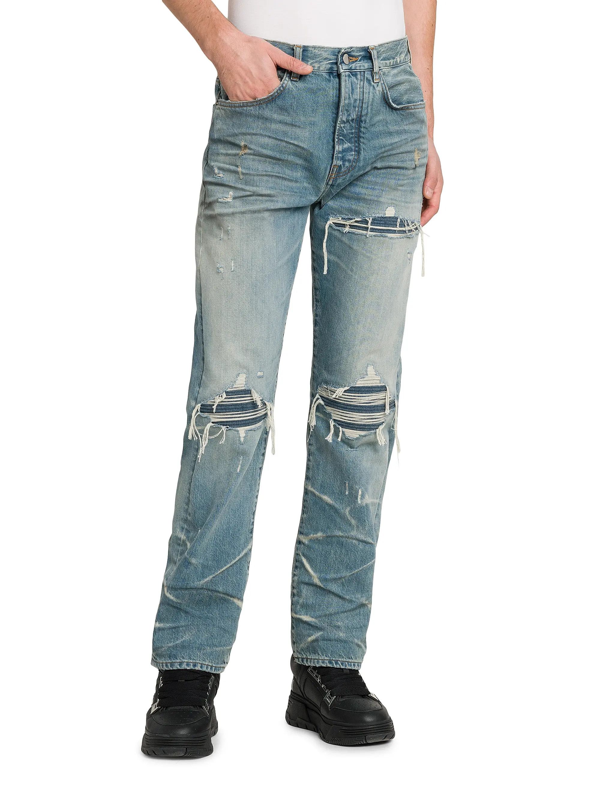 Amiri os11x1225 Mx1 Distressed Mid-Rise Straight-Leg Jeans in Blue Size US 32 / EU 48 - 3 Thumbnail
