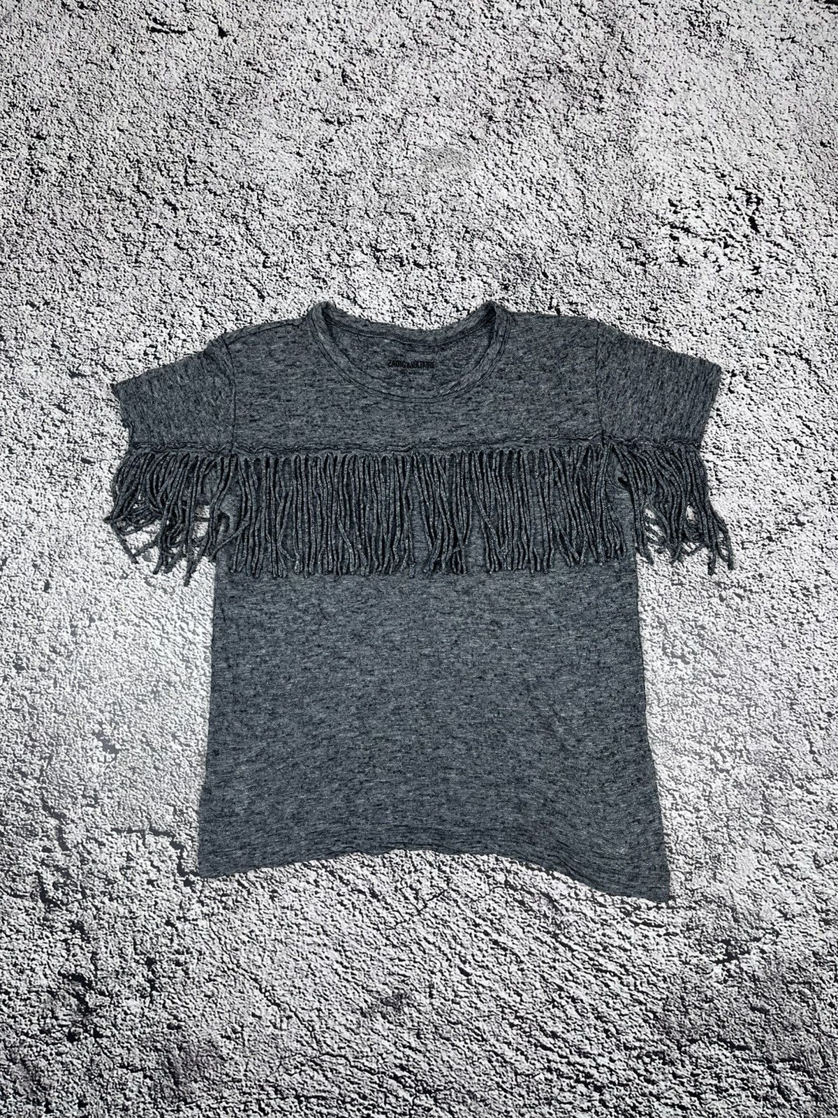 Zadig & Voltaire Vintage Zadig & Voltaire Grey Fringe T-Shirt Size S / US 4 / IT 40 - 1 Thumbnail