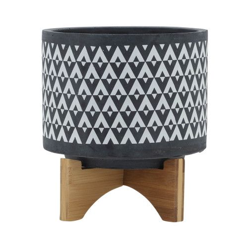 Designer × Homemade CERAMIC 8" AZTEC PLANTER ON WOODEN STAND, GRAY Size US L / EU 52-54 / 3 - 2 Thumbnail