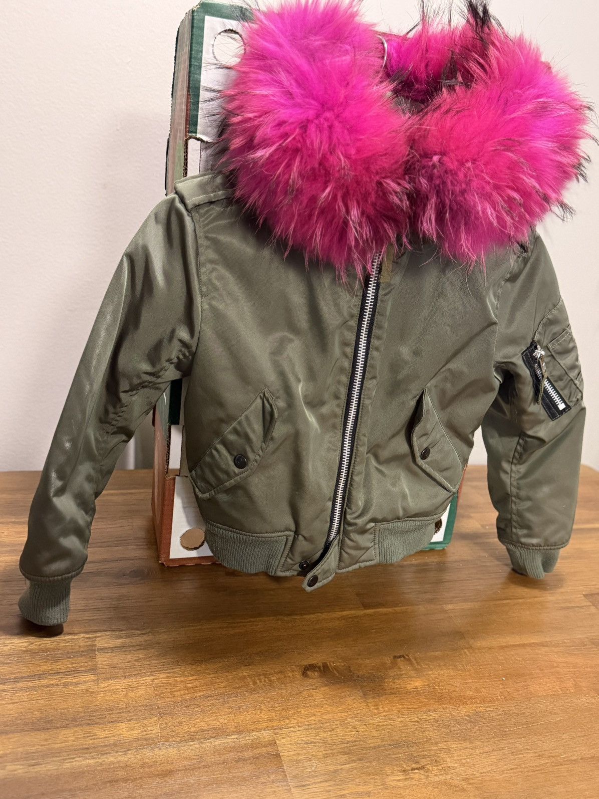 SAM. Sam Bomber Jacket Girls Size 8 Green Pink Fur Collar Size M / US 6-8 / IT 42-44 - 4 Thumbnail
