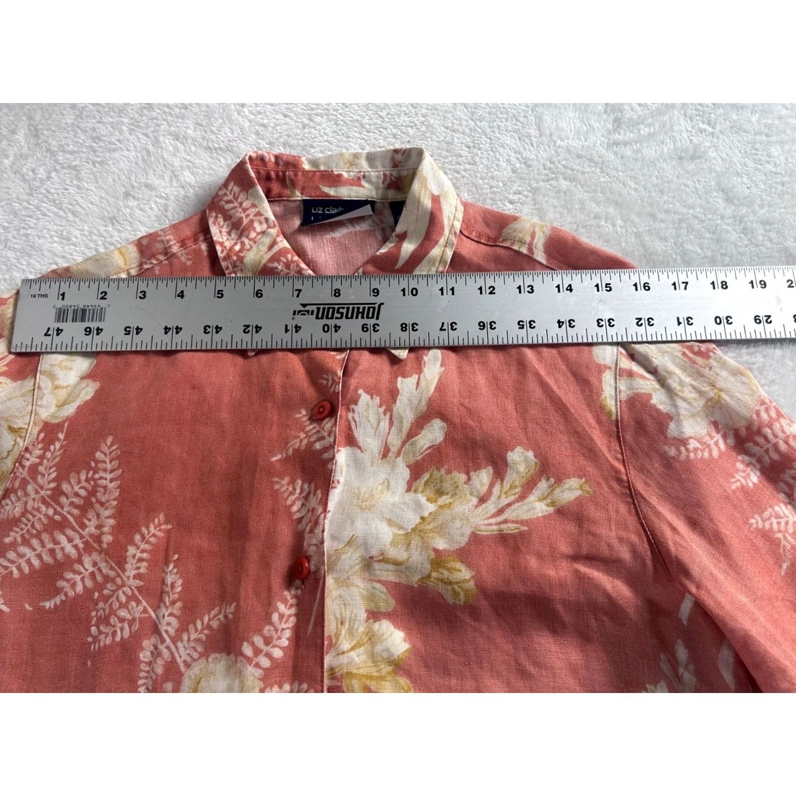 Liz Claiborne Liz Claiborne Lizsport Womens Floral Coral Linen Button-Up Shirt Petite Small Size S / US 4 / IT 40 - 5 Thumbnail