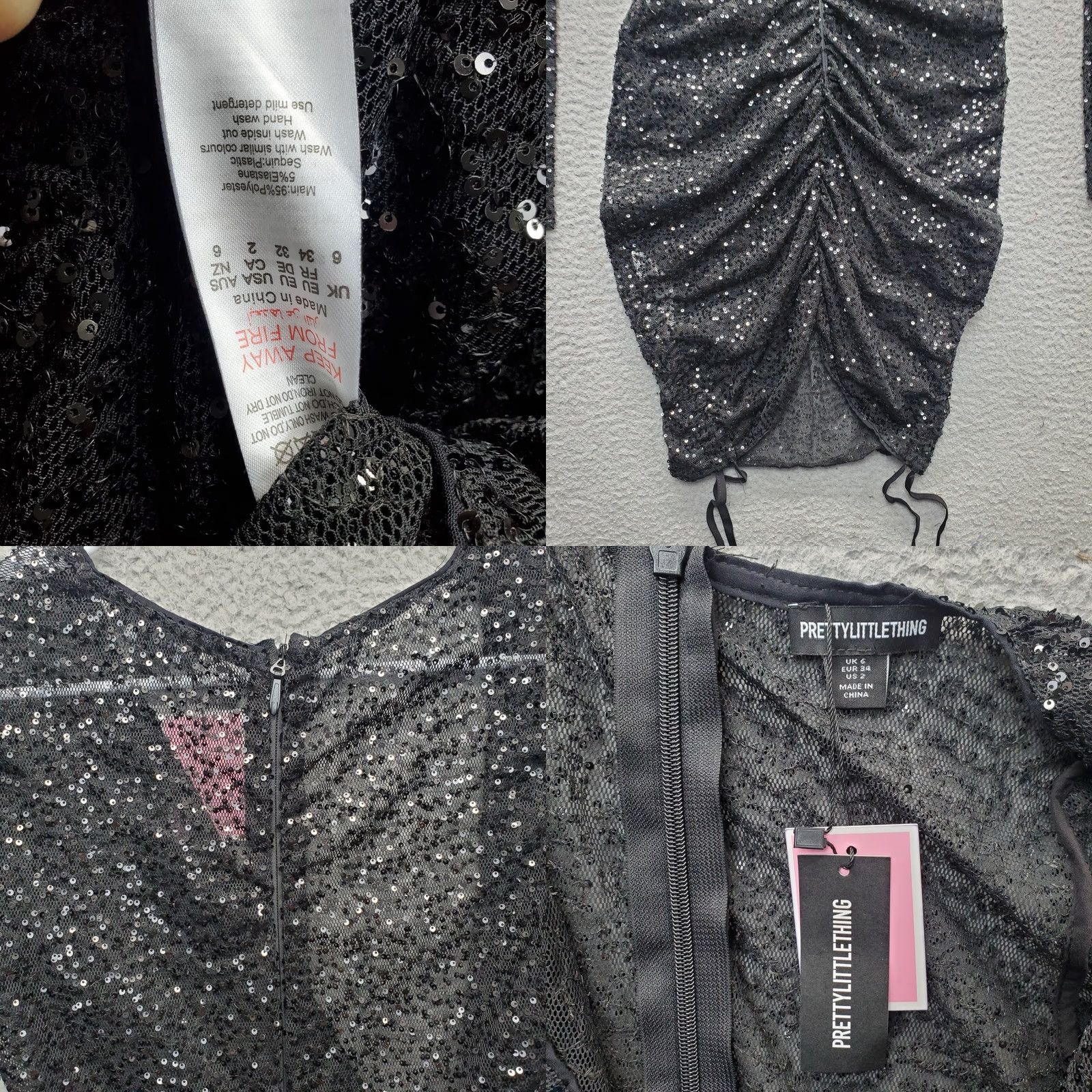 PrettyLittleThing PrettyLittleThing Pencil Dress Womens 2 Black Sequin Lace Cowl Neck Back Zip Dress Size XS / US 0-2 / IT 36-38 - 8 Thumbnail