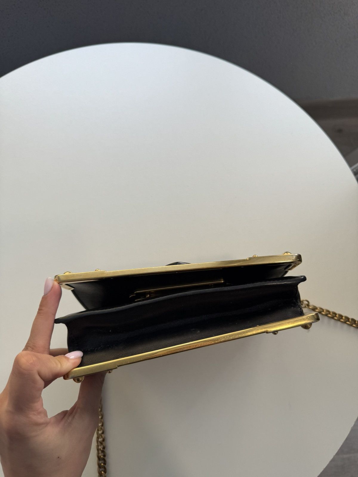 Prada Prada Cahier Leather Shoulder Bag in Black and Gold Size ONE SIZE - 12 Thumbnail