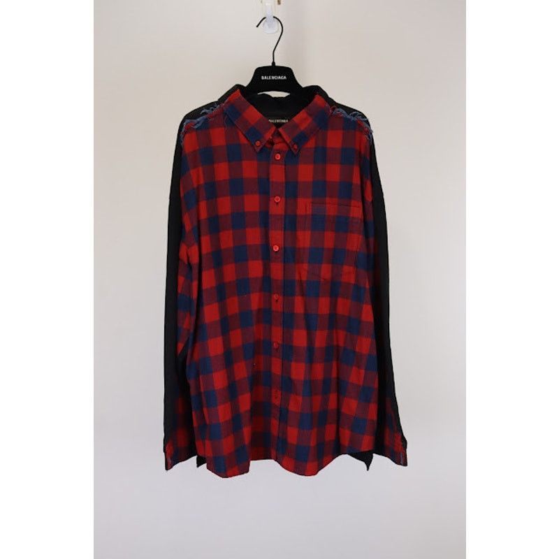 Balenciaga o1rshd1 Hybrid Plaid Button Up Shirt in Blue/Red Size US M / EU 48-50 / 2 - 1 Thumbnail