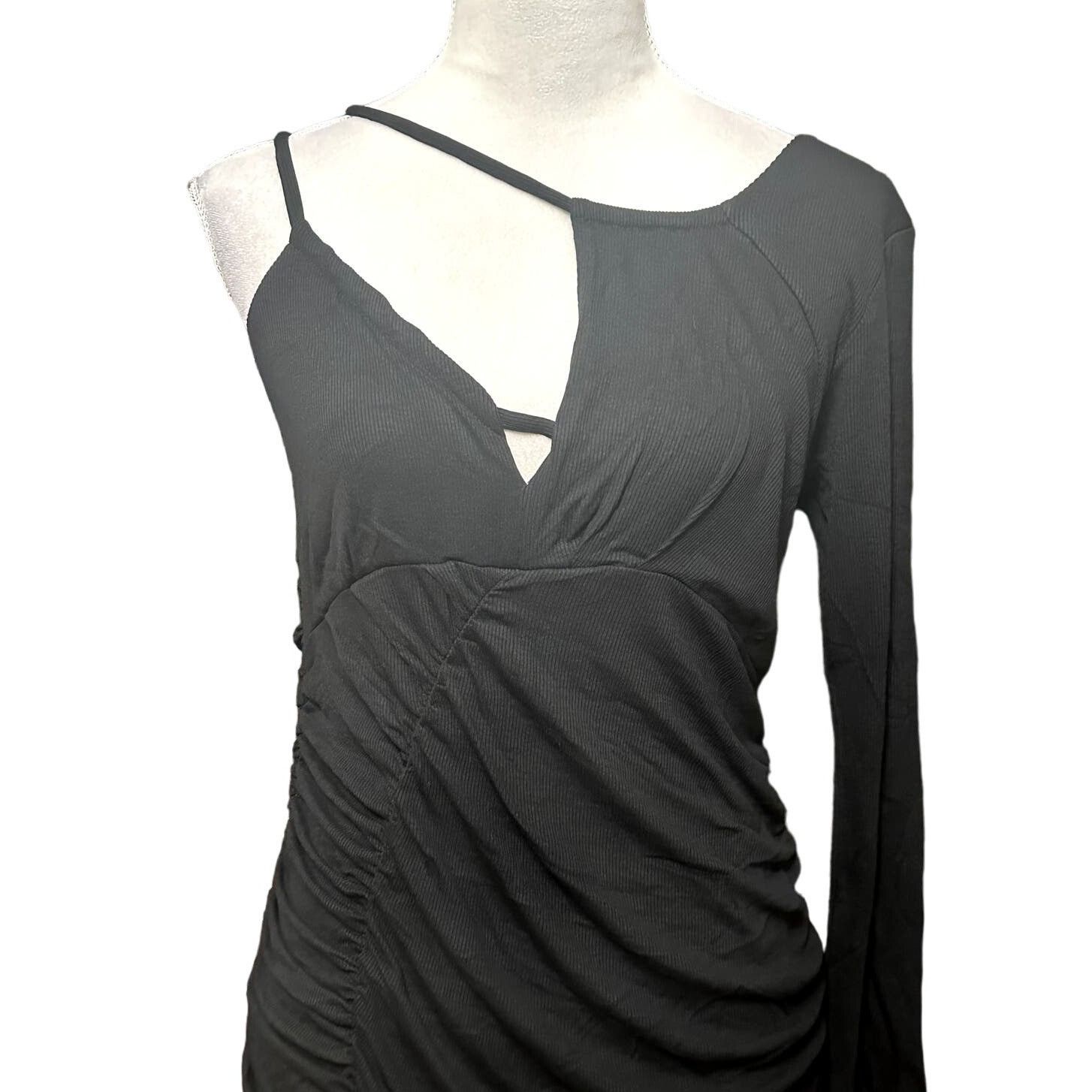 Other LNA Black Ruched Asymmetric Mini Dress Ribbed Bodycon L Fire Size L / US 10 / IT 46 - 3 Thumbnail