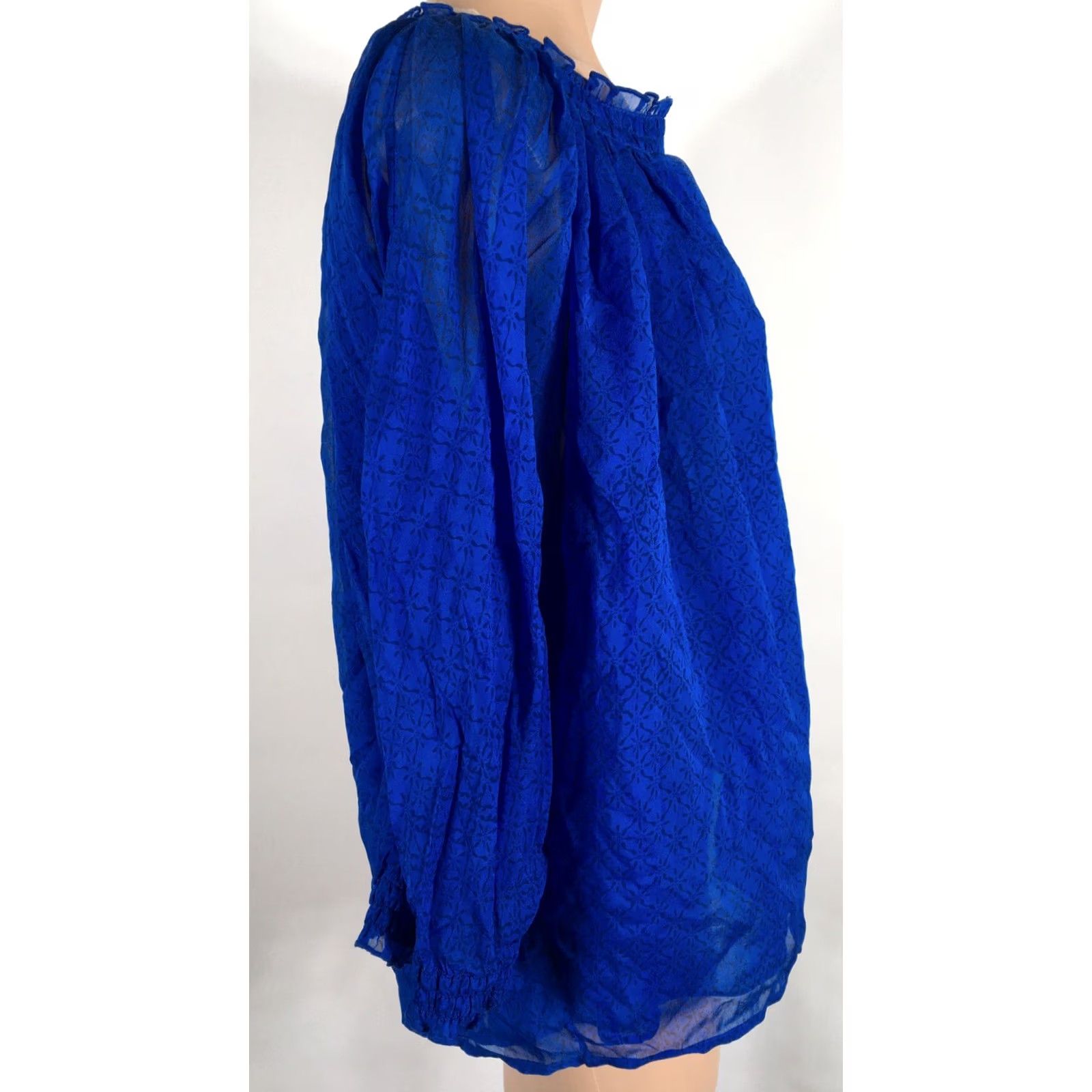 Diane von Furstenberg Diane von Furstenberg Silk Ruffle Peasant Blouse Lined Blue 3/4 Puff Sleeve V-Neck 14 Womens Regular Size XL / US 12-14 / IT 48-50 - 5 Thumbnail