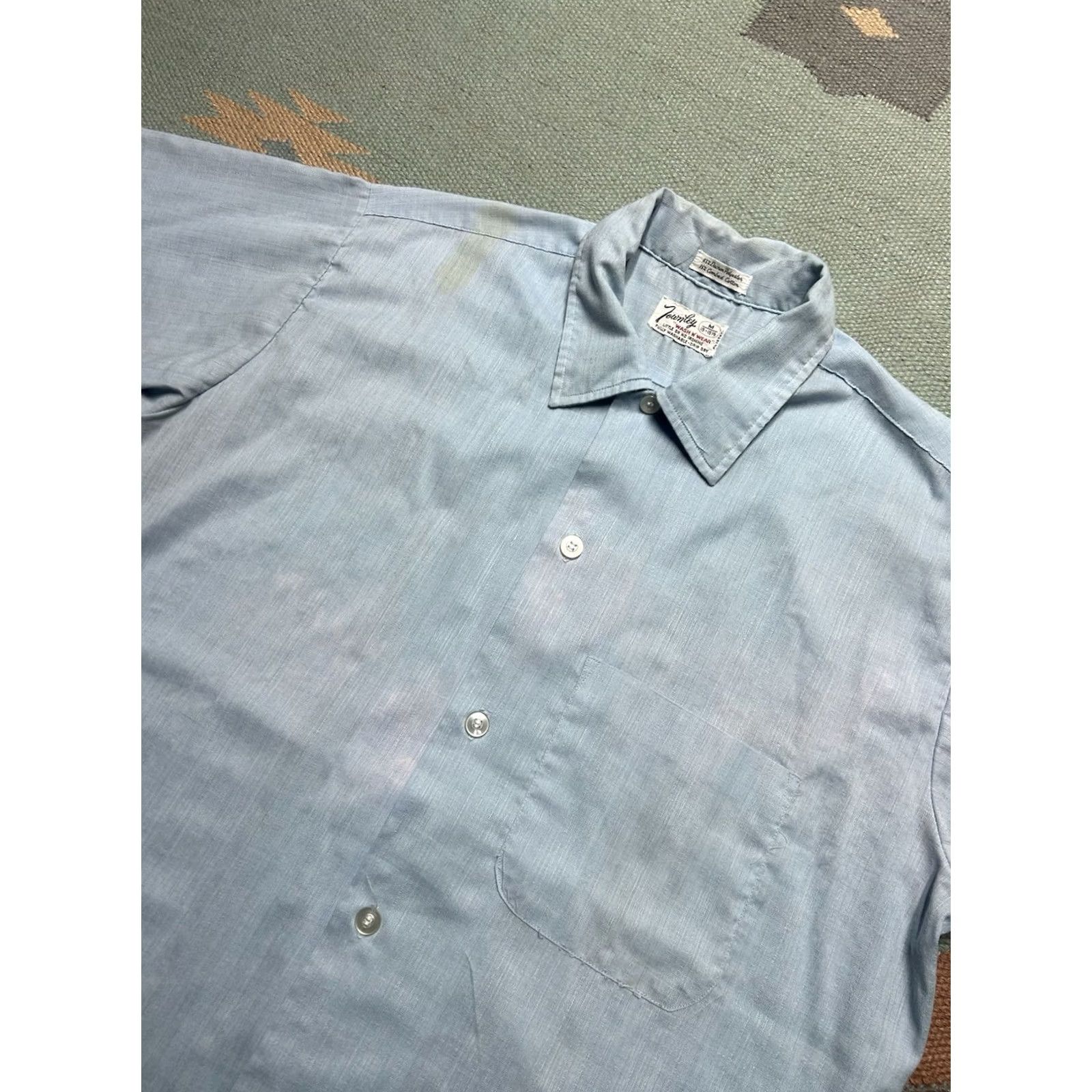 Vintage VINTAGE 60s M & M Mens Shirt M Blue Short Sleeve Button Lightweight Poly Cotton Size US M / EU 48-50 / 2 - 2 Thumbnail