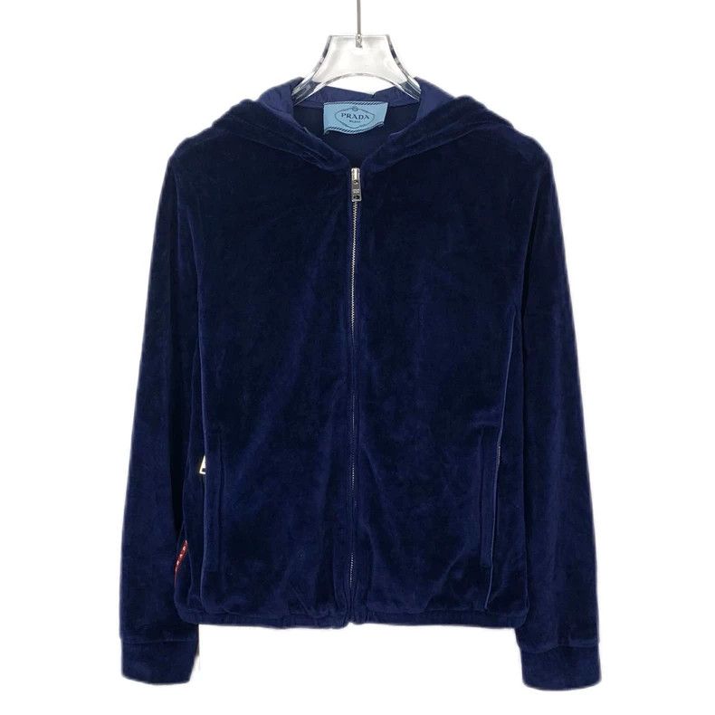 Prada Prada Blue logo adhesive velvet hooded zipper jacket 2501-N Size US XS / EU 42 / 0 - 1 Thumbnail
