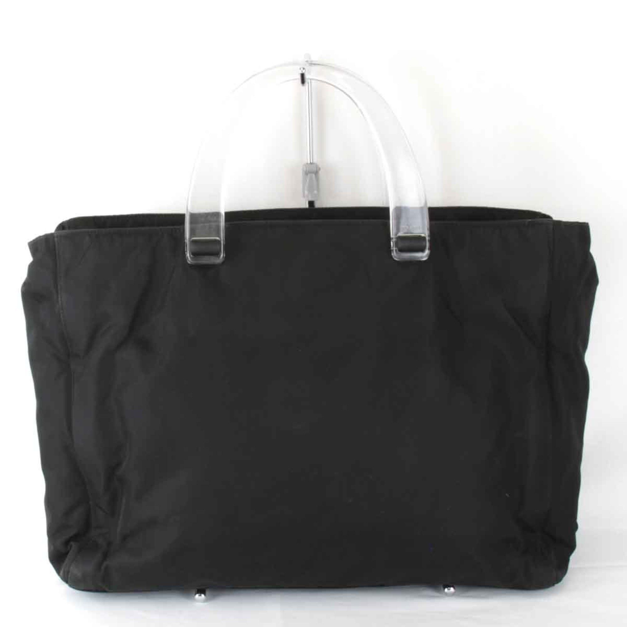 Prada Clear Handle Tote Bag Nylon Black Women's
