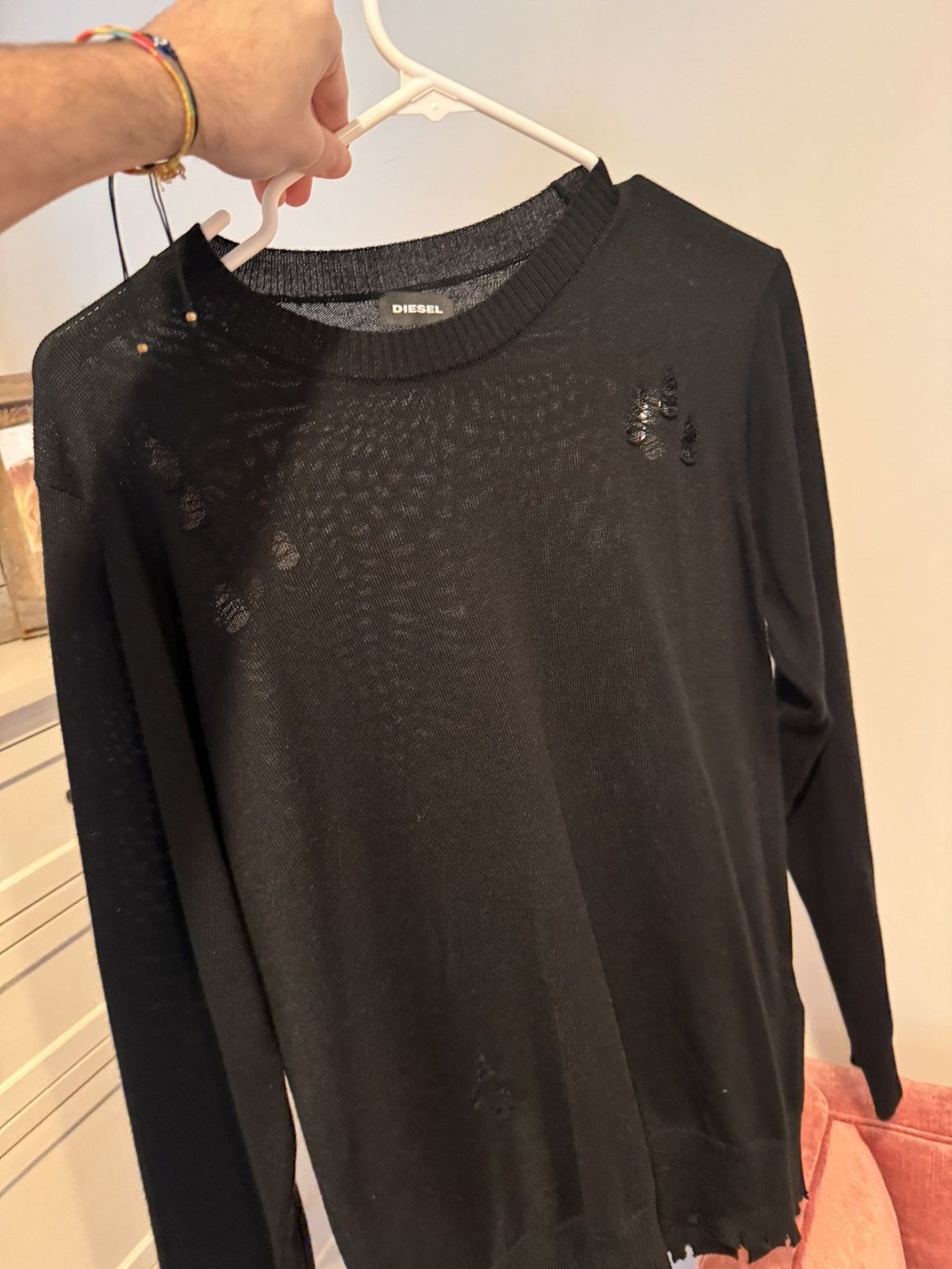 Diesel Diesel black wool light ripped long sleeve shirt Size US S / EU 44-46 / 1 - 3 Thumbnail