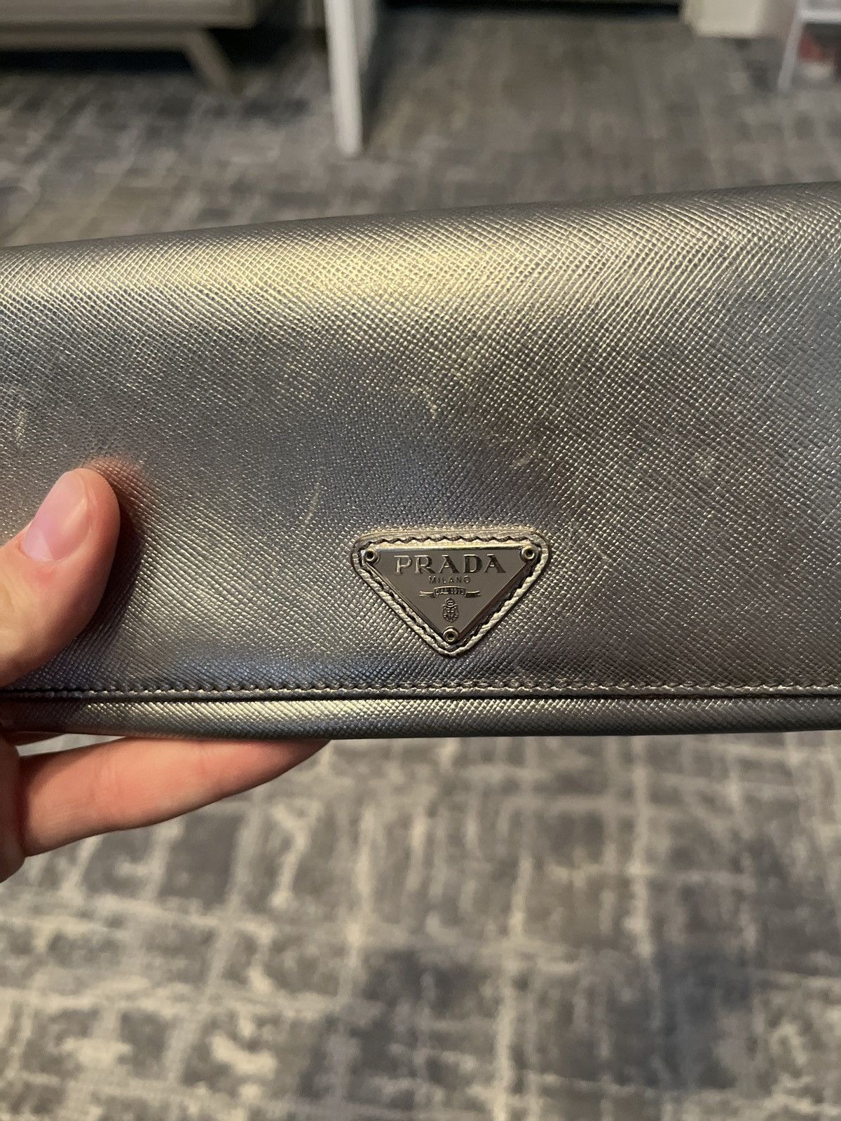 Prada Prada Metallic Silver Saffiano Leather Wallet Size ONE SIZE - 5 Thumbnail