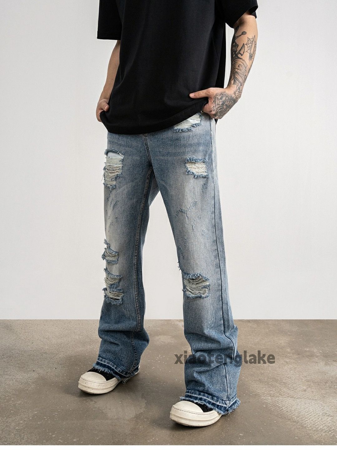Jean × Vintage washed faded damaged ripped punk grunge flared jeans Size US 30 / EU 46 - 6 Thumbnail