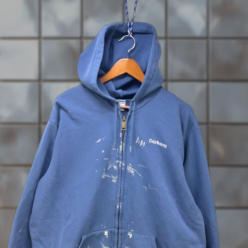Carhartt VINTAGE Carhartt Hoodie XL Zip Up Full Zip Hooded 90s Paint Splatter Blue Mens Regular Shirt? Size US XL / EU 56 / 4 - 1 Thumbnail