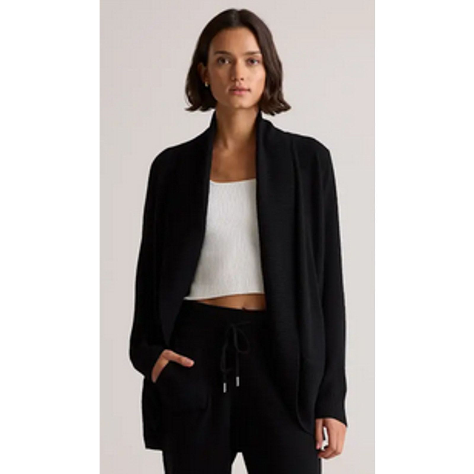 Quince WomenCashmere Open Cardigan Sweater Black Small