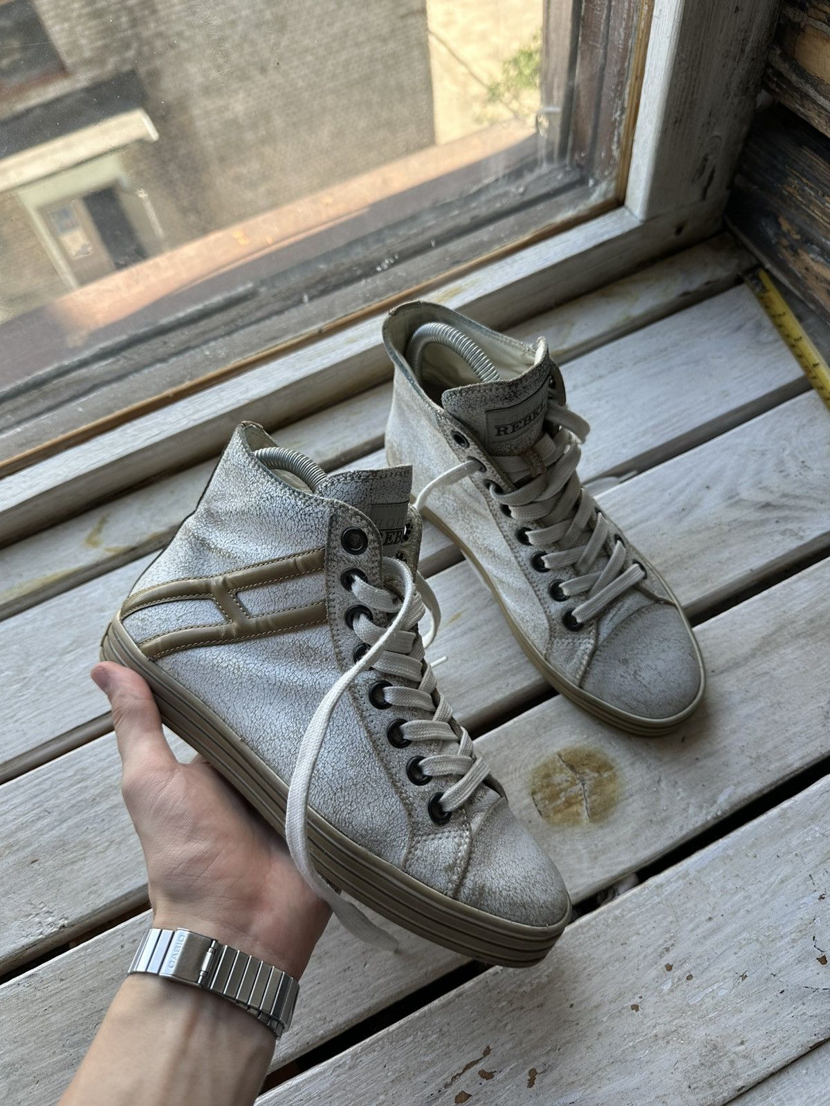 🚨HOGAN REBEL HIGH SNEAKERS BIG LOGO Y2K WHITE RARE LUXURY