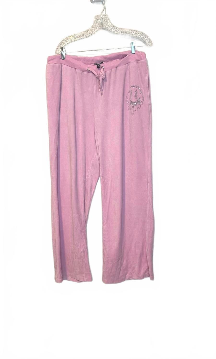 Designer Y2K Rhinestone Pink Velour Flare Sweat Pants Size 42" / US 20 - 4 Thumbnail