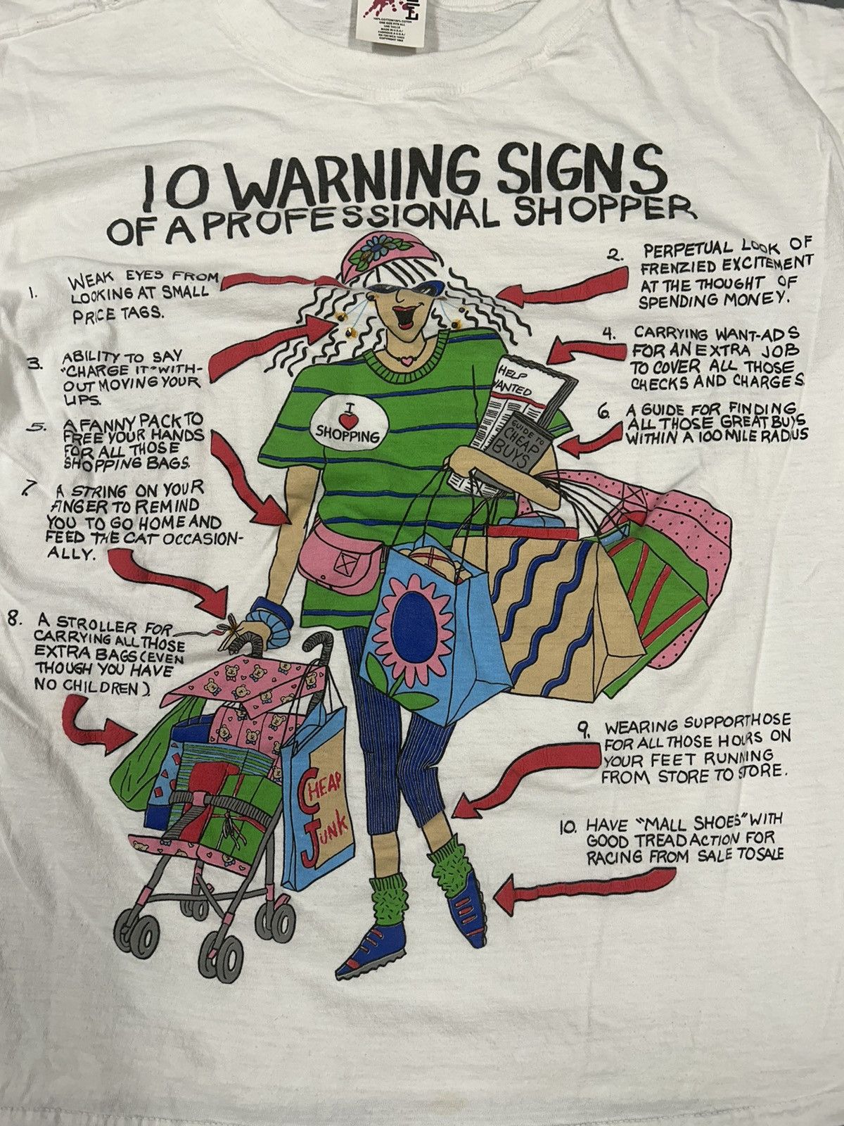 Vintage Crazy Vintage 90s Shopping Addiction Humor White Tee Shirt Size US XL / EU 56 / 4 - 2 Thumbnail