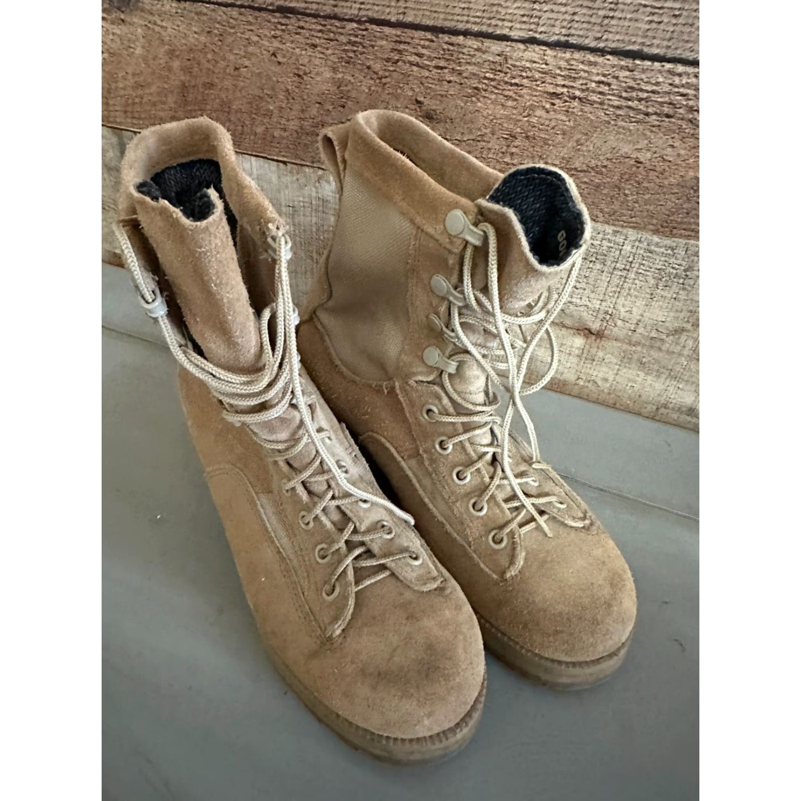 Vintage VINTAGE McRae Army Beige Combat Boots Men 5R Suede/Cordura Lace Up Shoes Size US 5 / EU 37 - 2 Thumbnail