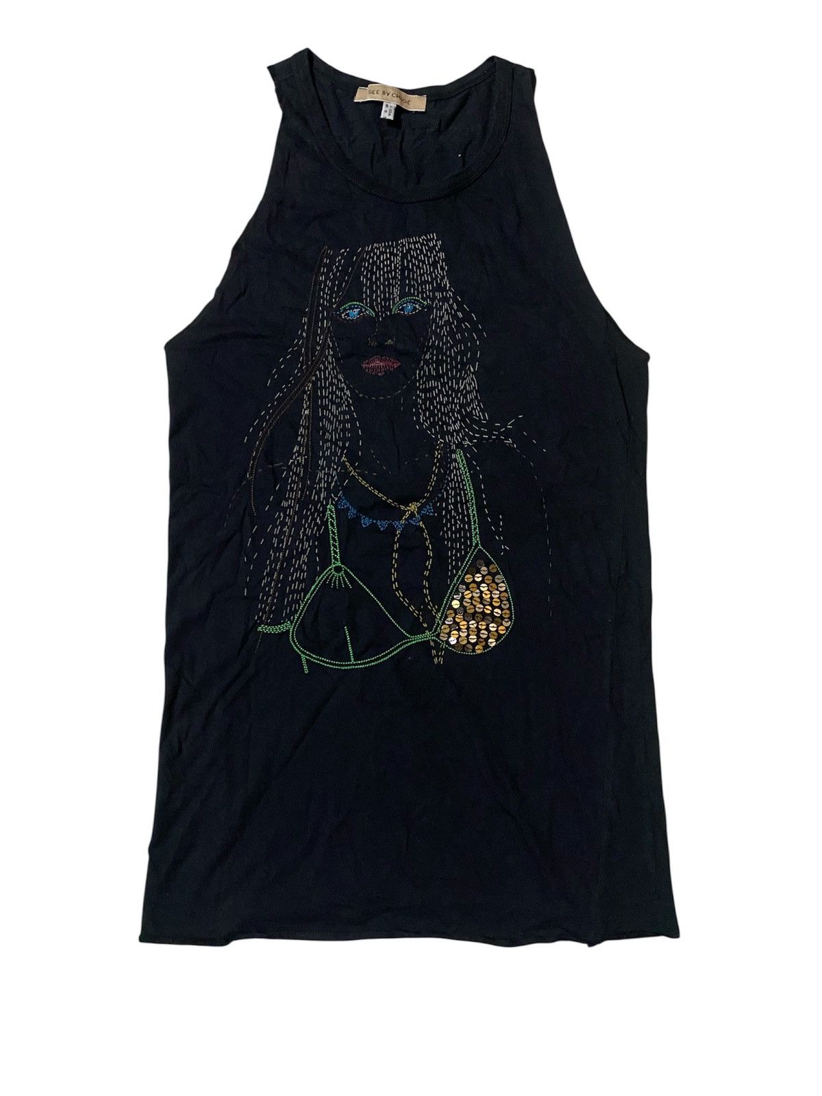 See by Chloe See By Chloe Embroidery And Sequin Detailing Black Tank Top Size XS / US 0-2 / IT 36-38 - 1 Thumbnail