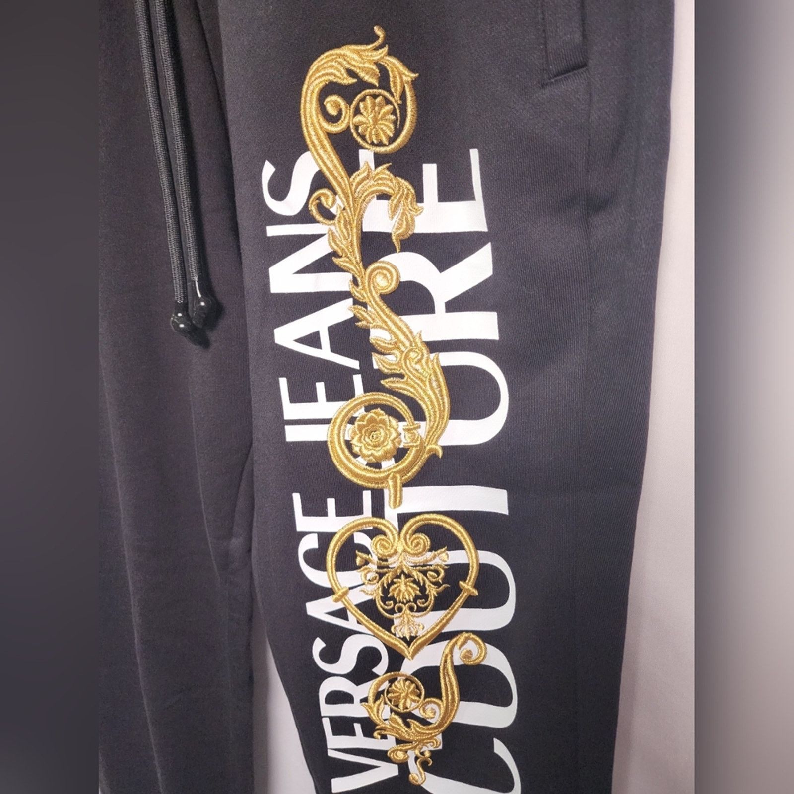 Versace Versace Black Track Pants with Gold Embroidery Logo New XL Size 34" / US 12 / IT 48 - 3 Thumbnail