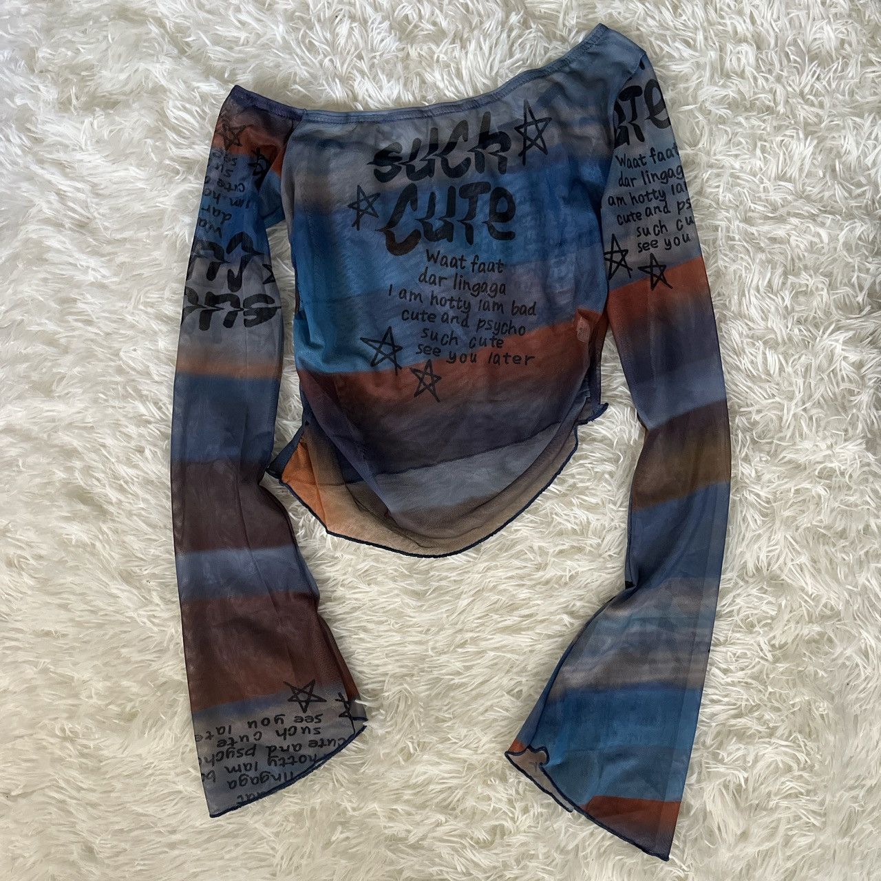 Japanese Brand × Vintage Y2K mesh asymmetrical crop top Size S / US 4 / IT 40 - 3 Thumbnail