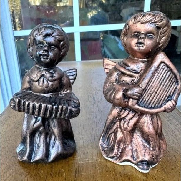 Vintage VTG Porcelain Angel Figurines Set of 2 Antique Look Bronze F Size ONE SIZE - 1 Thumbnail