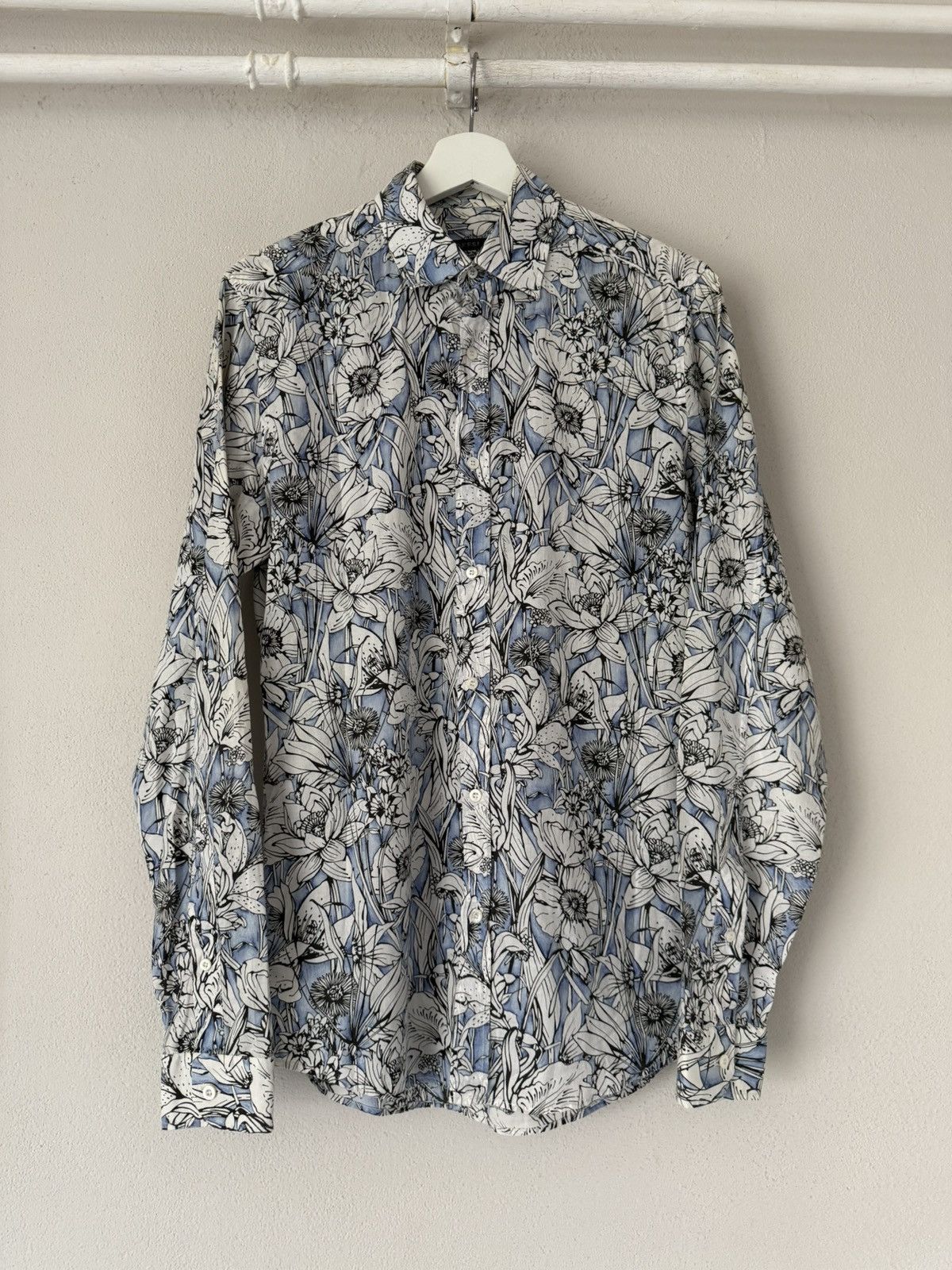 Gucci Floral Print Cotton Shirt in Blue & White Size US M / EU 48-50 / 2 - 1 Thumbnail