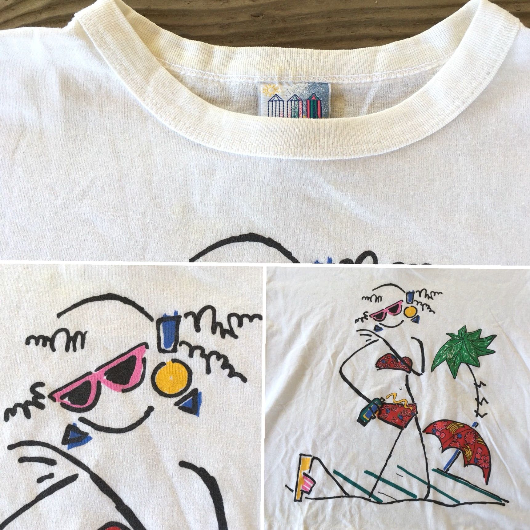 Vintage VINTAGE Beached T-Shirt Beach Theme Graphic Womens M White 1980s Crop Top Short Sleeve Polycotton United States Size M / US 6-8 / IT 42-44 - 3 Thumbnail