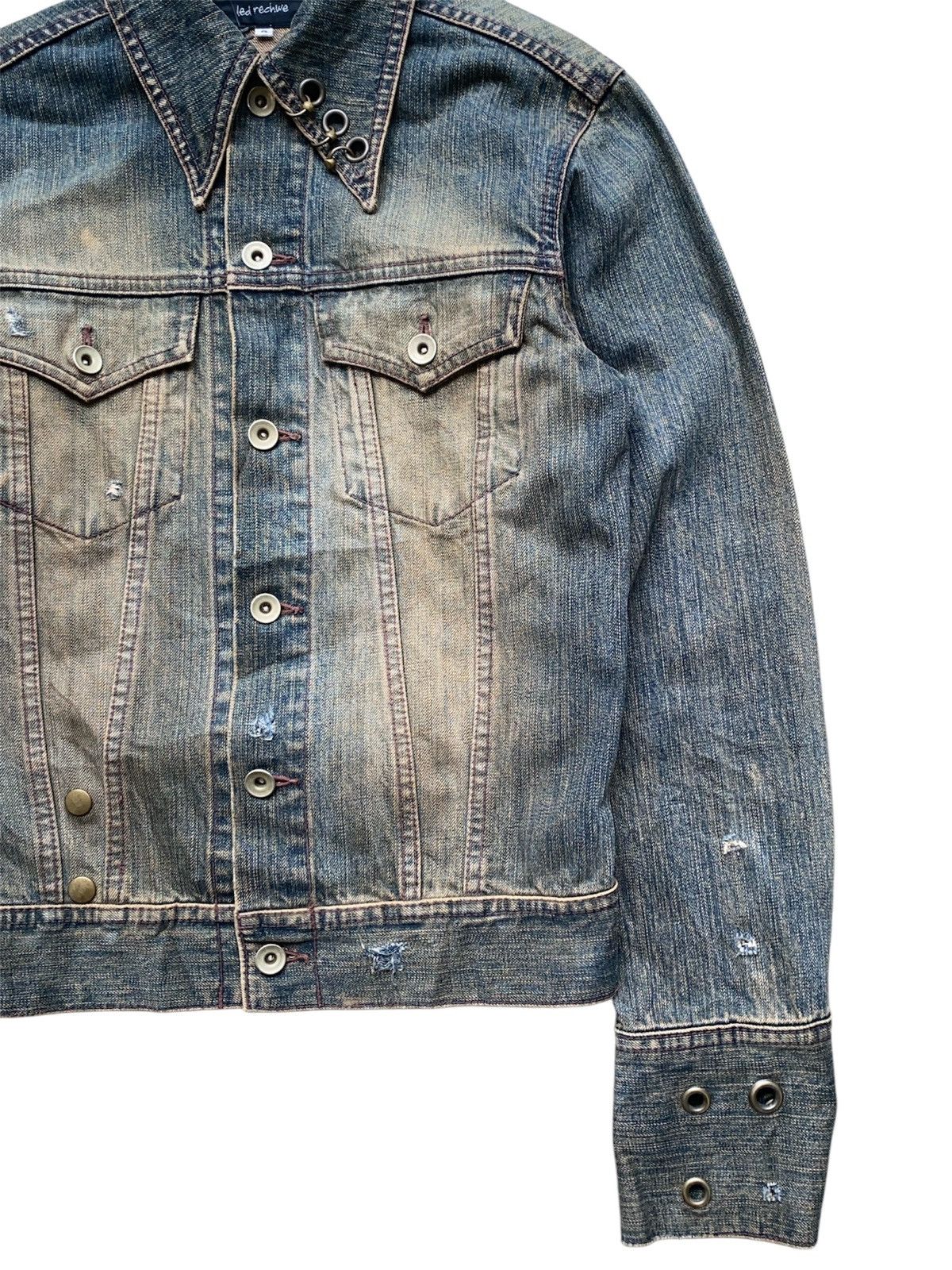If Six Was Nine × Japanese Brand × Le Grande Bleu (L.G.B.) 2000s Led Rechwe Mud Wash Pierced Denim Jacket Size US S / EU 44-46 / 1 - 7 Thumbnail