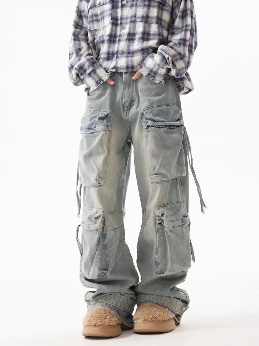 Designer × Japanese Brand × Vintage Vintage street multi-pocket hip-hop washed work jeans Size US 32 / EU 48 - 3 Thumbnail