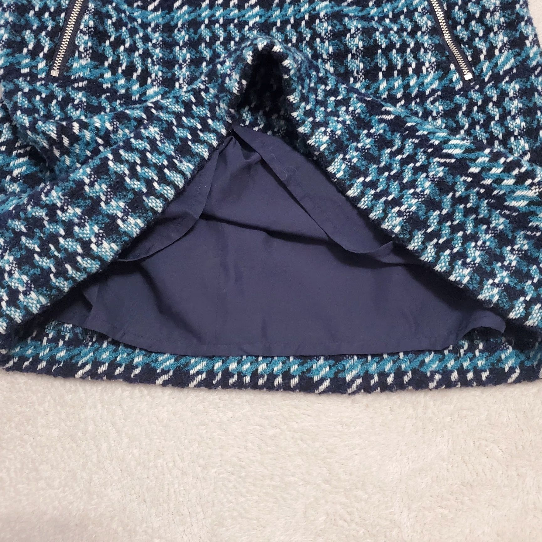 Loft VINTAGE Loft Mini Skirt Women 4 Blue Houndstooth Wool Blend Zip Pockets Academia Preppy Size 27" / US 4 / IT 40 - 6 Thumbnail