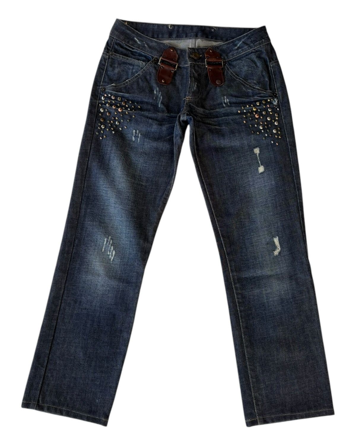 Japanese Brand Anna Biagini Leopard Pocket Studded Distressed Denim Jeans Size 30" / US 8 / IT 44 - 7 Thumbnail