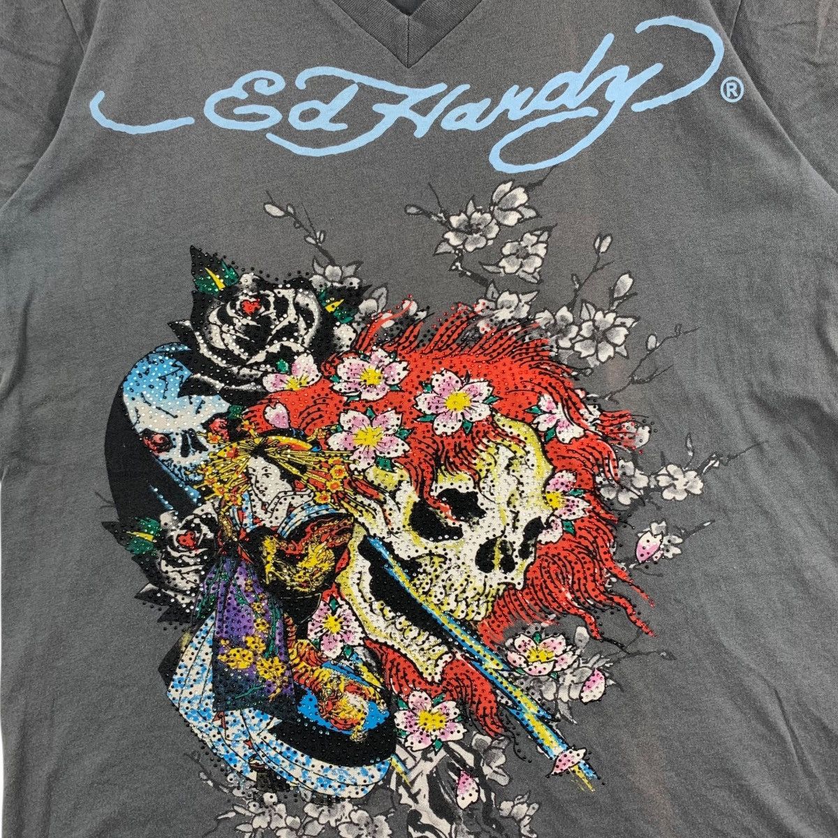 Ed Hardy ED HARDY Christian Audigier Skull Sakura USA Tshirt Size S / US 4 / IT 40 - 3 Thumbnail